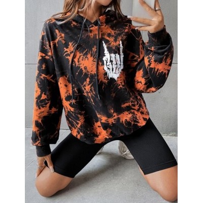 EZwear Skull Print Drop Shoulder Tie Dye Hoodie - Choose Your Size