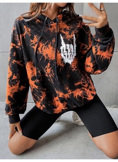 EZwear Skull Print Drop Shoulder Tie Dye Hoodie - Choose Your Size