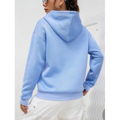 EZwear Heart Print Kangaroo Pocket Drop Shoulder Drawstring Hoodie - Choose You