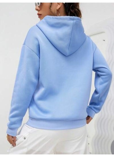 EZwear Heart Print Kangaroo Pocket Drop Shoulder Drawstring Hoodie - Choose You