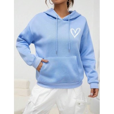 EZwear Heart Print Kangaroo Pocket Drop Shoulder Drawstring Hoodie - Choose You