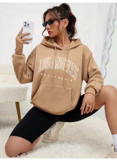 EZwear Letter Graphic Kangaroo Pocket Drop Shoulder Drawstring Hoodie - Choose