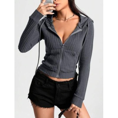 EZwear Zip Up Drawstring Hooded Crop Sweatshirt - Choose Your Size