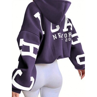 EZwear Women.s Loose Fit Letter Print Drop Shoulder Hoodie - Choose Your Size