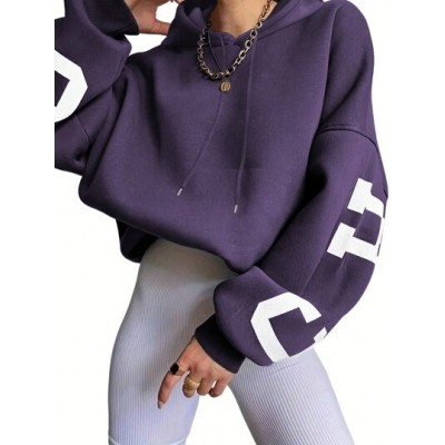 EZwear Women.s Loose Fit Letter Print Drop Shoulder Hoodie - Choose Your Size