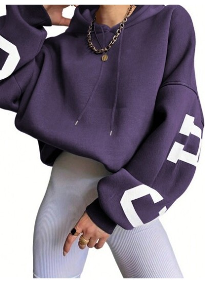 EZwear Women.s Loose Fit Letter Print Drop Shoulder Hoodie - Choose Your Size