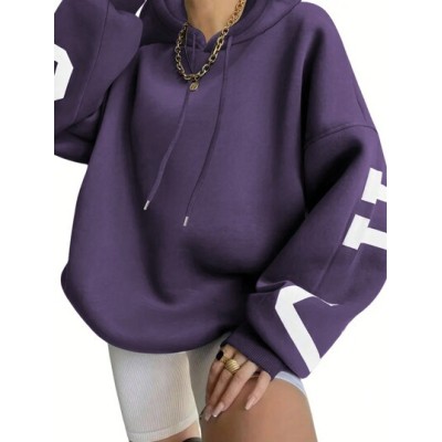 EZwear Women.s Loose Fit Letter Print Drop Shoulder Hoodie - Choose Your Size