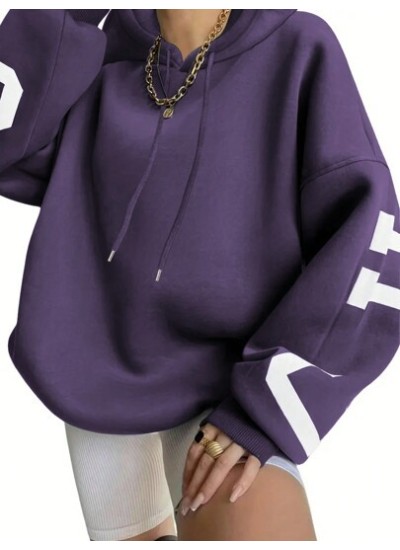 EZwear Women.s Loose Fit Letter Print Drop Shoulder Hoodie - Choose Your Size