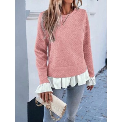 Essnce Two Tone Flounce Sleeve Ruffle Hem Sweatshirt - Choose Your Size