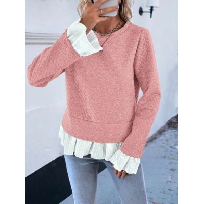 Essnce Two Tone Flounce Sleeve Ruffle Hem Sweatshirt - Choose Your Size