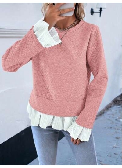 Essnce Two Tone Flounce Sleeve Ruffle Hem Sweatshirt - Choose Your Size