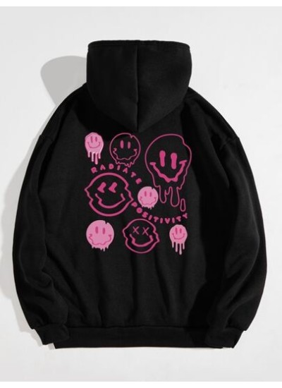 Qutie Letter & Expression Print Drawstring Thermal Hoodie - Choose Your Size