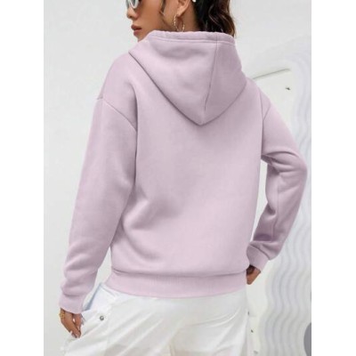 EZwear Heart Print Kangaroo Pocket Drop Shoulder Drawstring Hoodie - Choose You