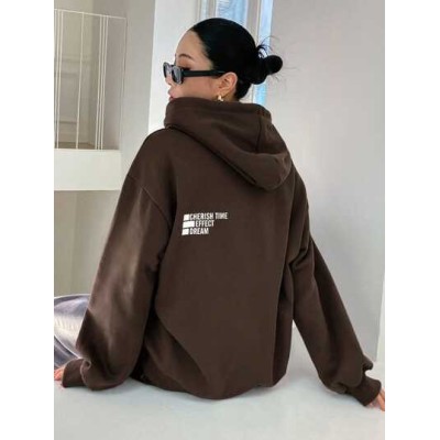 Slogan Graphic Drop Shoulder Drawstring Hoodie - Choose Your Size