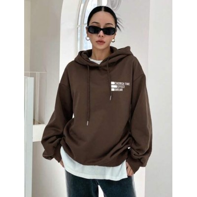 Slogan Graphic Drop Shoulder Drawstring Hoodie - Choose Your Size