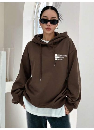 Slogan Graphic Drop Shoulder Drawstring Hoodie - Choose Your Size