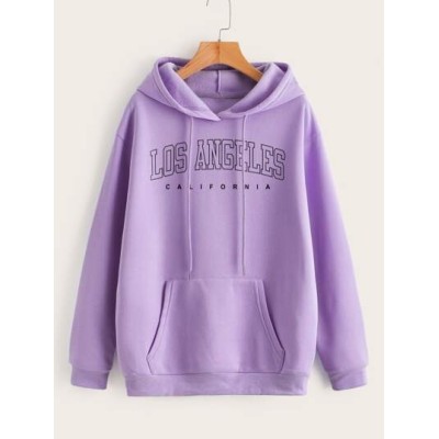 EZwear Letter Graphic Drop Shoulder Drawstring Thermal Lined Hoodie - Choose Yo