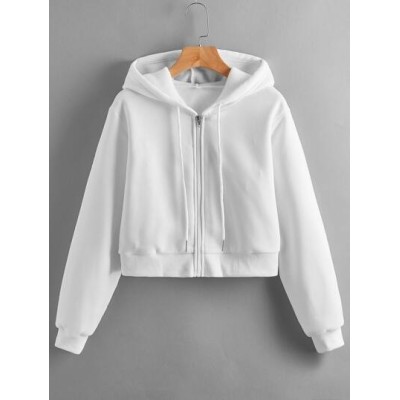 EZwear Solid Zip Up Drawstring Crop Hoodie - Choose Your Size