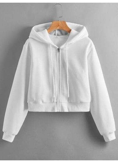 EZwear Solid Zip Up Drawstring Crop Hoodie - Choose Your Size