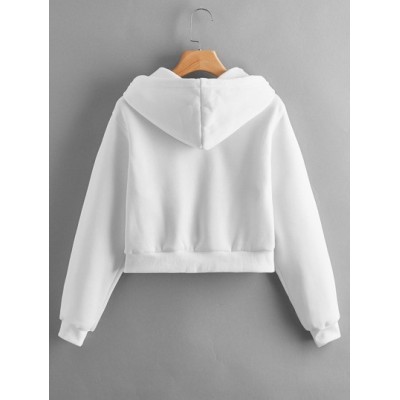 EZwear Solid Zip Up Drawstring Crop Hoodie - Choose Your Size