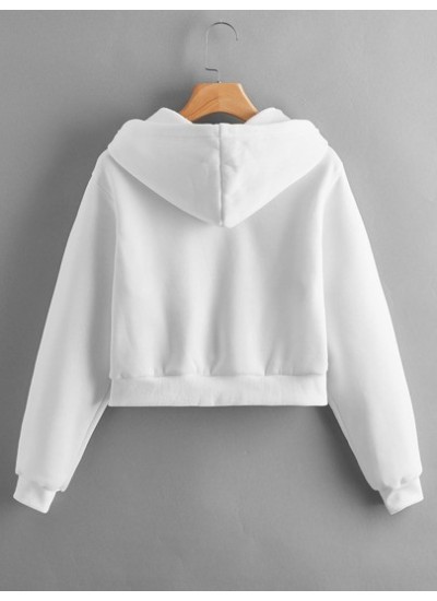 EZwear Solid Zip Up Drawstring Crop Hoodie - Choose Your Size