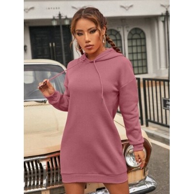 EZwear Solid Drawstring Drop Shoulder Sweatshirt Dress - Choose Your Size