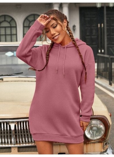 EZwear Solid Drawstring Drop Shoulder Sweatshirt Dress - Choose Your Size