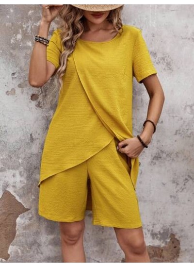 Women.S Summer Asymmetrical Hem Short Sleeve Top And Shorts Set - Choose Your S