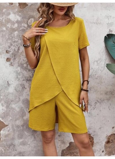 Women.S Summer Asymmetrical Hem Short Sleeve Top And Shorts Set - Choose Your S