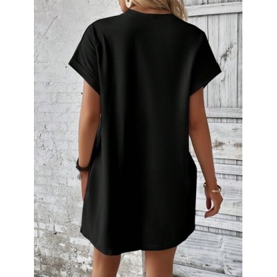 LUNE Solid Batwing Sleeve Hidden Pocket Tee Dress - Choose Your Size