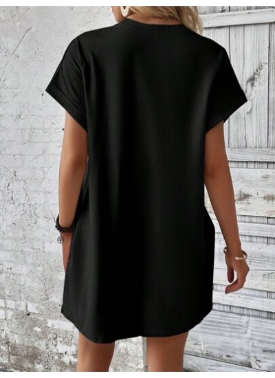 LUNE Solid Batwing Sleeve Hidden Pocket Tee Dress - Choose Your Size