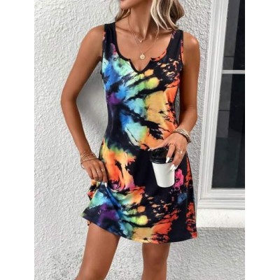 LUNE Tie Dye Notched Neckline Tank Dress - Choose Your Size