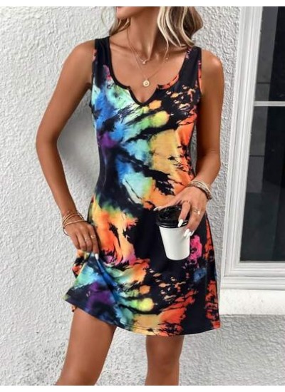 LUNE Tie Dye Notched Neckline Tank Dress - Choose Your Size