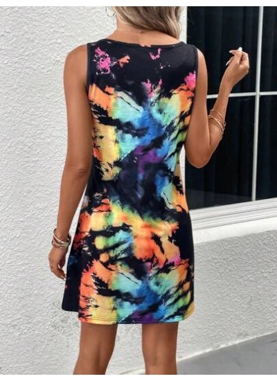 LUNE Tie Dye Notched Neckline Tank Dress - Choose Your Size