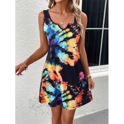 LUNE Tie Dye Notched Neckline Tank Dress - Choose Your Size