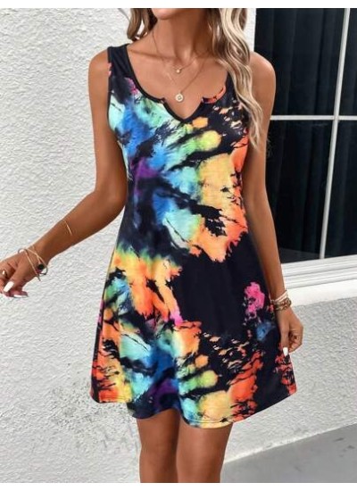 LUNE Tie Dye Notched Neckline Tank Dress - Choose Your Size