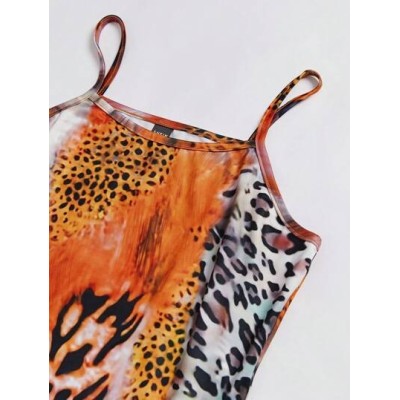 SXY Animal Print Spliced Slim Fit Sleeveless Dress - Choose Your Size