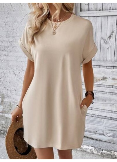 LUNE Solid Batwing Sleeve Hidden Pocket Tee Dress - Choose Your Size