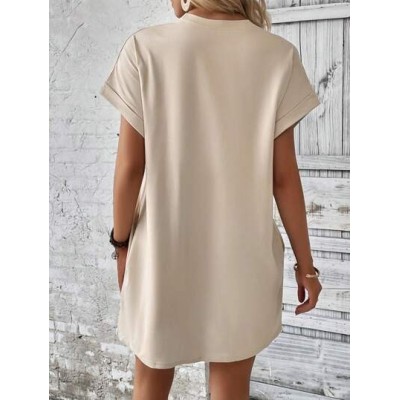 LUNE Solid Batwing Sleeve Hidden Pocket Tee Dress - Choose Your Size