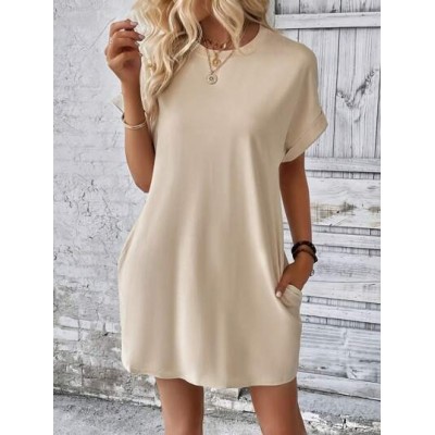 LUNE Solid Batwing Sleeve Hidden Pocket Tee Dress - Choose Your Size