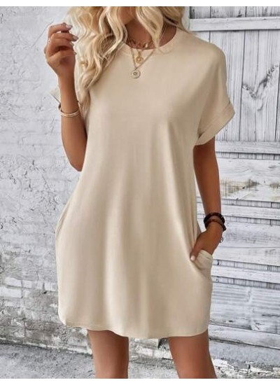 LUNE Solid Batwing Sleeve Hidden Pocket Tee Dress - Choose Your Size