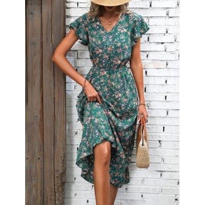 VCAY Floral Print Butterfly Sleeve Dress - Choose Your Size