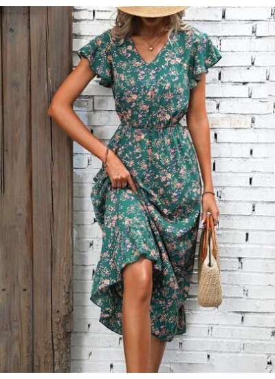 VCAY Floral Print Butterfly Sleeve Dress - Choose Your Size