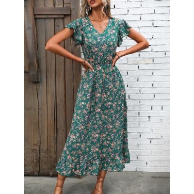 VCAY Floral Print Butterfly Sleeve Dress - Choose Your Size