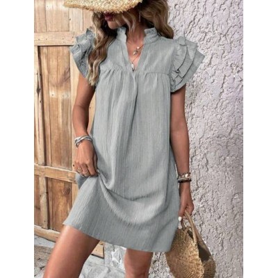 LUNE Solid Color V-Neck Multi-Layered Sleeves Dress For Summer - Choose Your Si