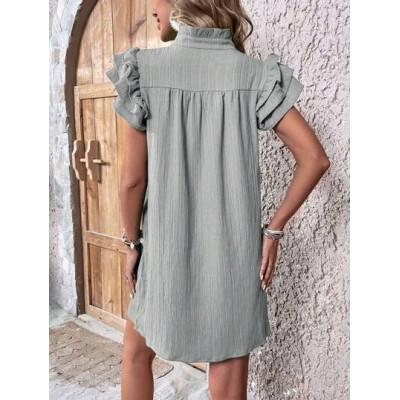 LUNE Solid Color V-Neck Multi-Layered Sleeves Dress For Summer - Choose Your Si