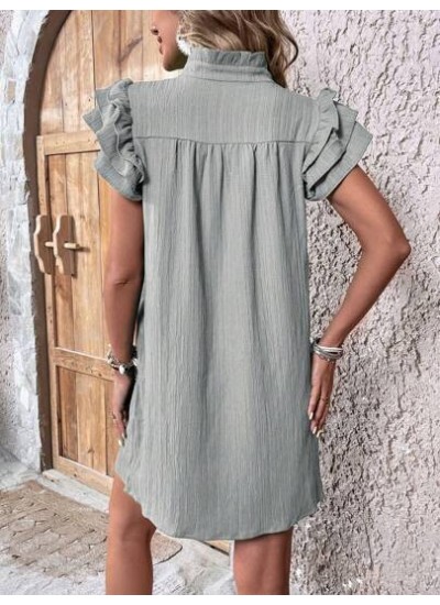 LUNE Solid Color V-Neck Multi-Layered Sleeves Dress For Summer - Choose Your Si