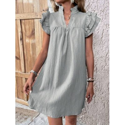 LUNE Solid Color V-Neck Multi-Layered Sleeves Dress For Summer - Choose Your Si