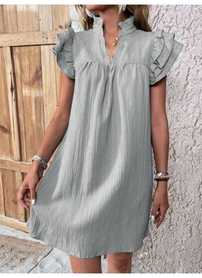 LUNE Solid Color V-Neck Multi-Layered Sleeves Dress For Summer - Choose Your Si