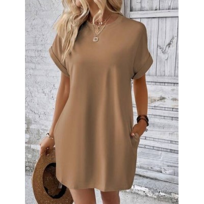 LUNE Solid Batwing Sleeve Tee Dress - Choose Your Size